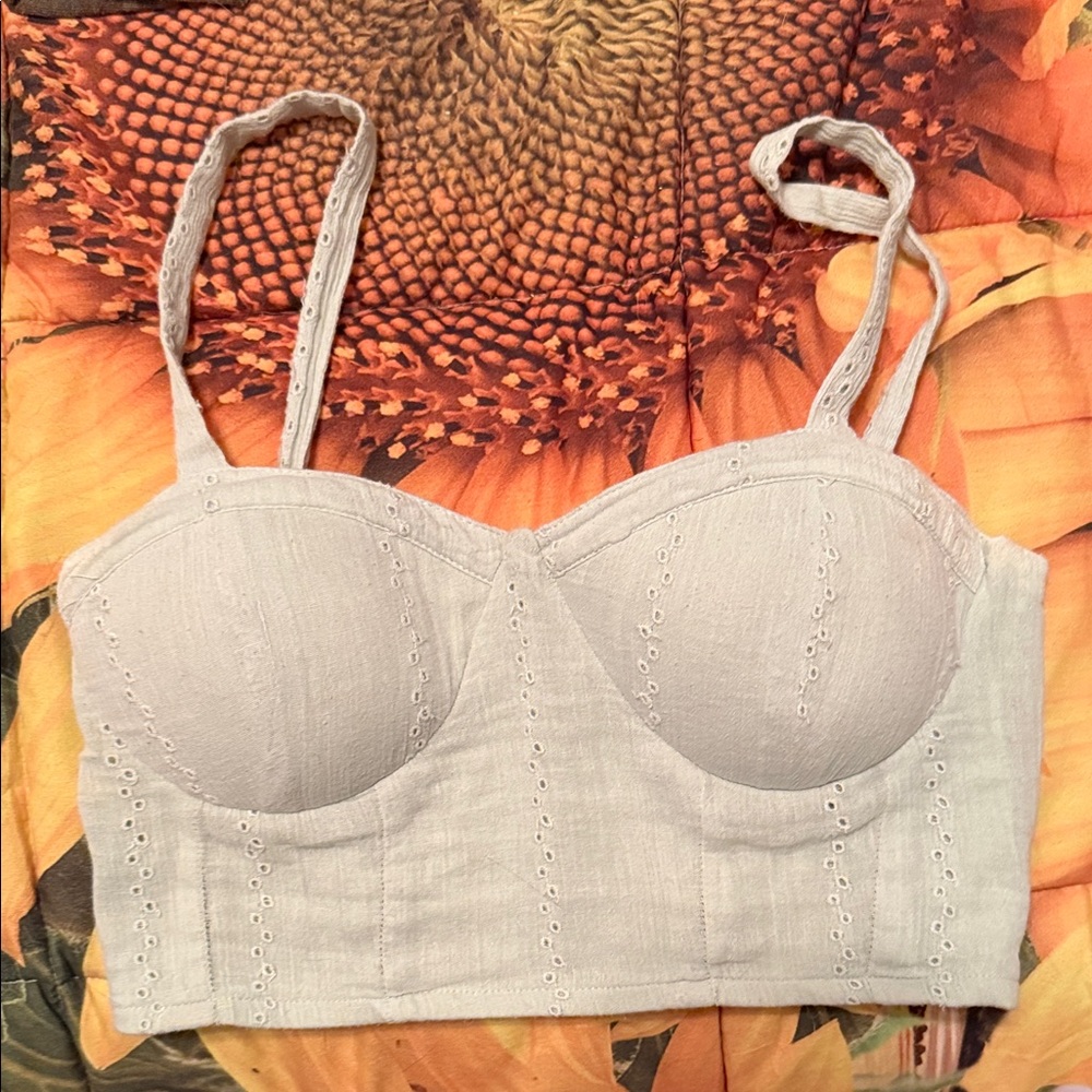 Elegant sage Eyelet Crop Top